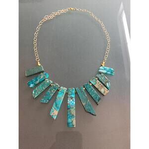 Lauren Necklace - Turquoise Jasper Gemstone Statement Bib Necklace